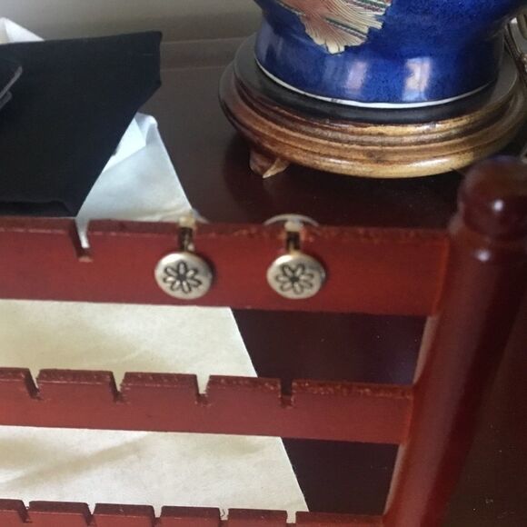 Sterling Silver Daisy Button Earrings - Picture 1 of 12